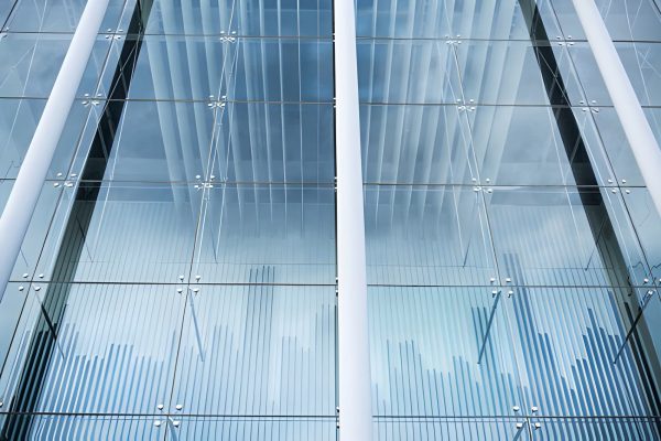 tinted glass blue grey facade